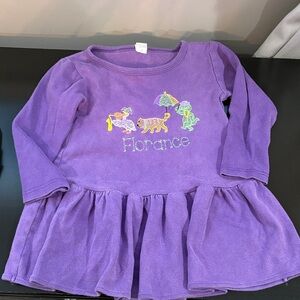 Purple Long Sleeve Dress with Animal Embroidery